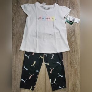 Little girl's Puma capri leggings & loose fit capped sleeve white tee Size 4